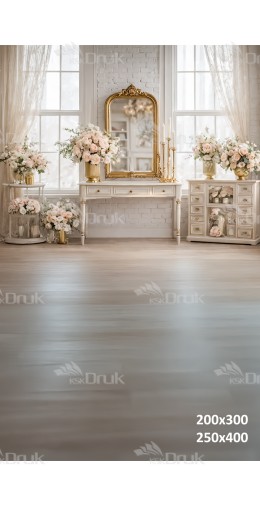 Tło fotograficzne „Eleganckie wnętrze glamour z toaletką i różami” | 3993